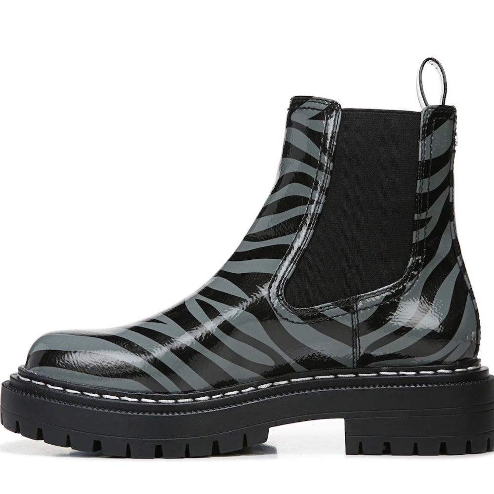 Sam Edelman Black/Grey Zebra Effie Lug Sole Chelsea Boot 9.5